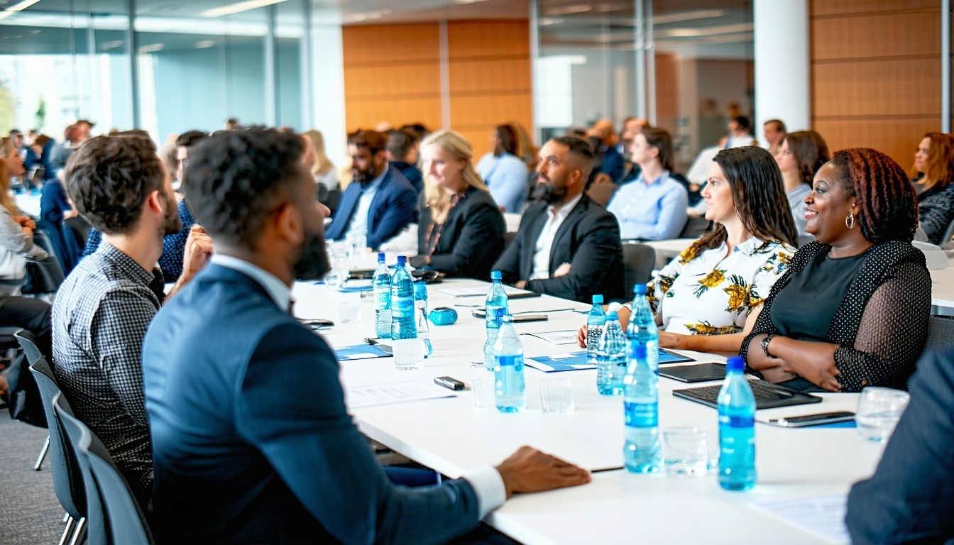 A bustling conference room filled with healthcare